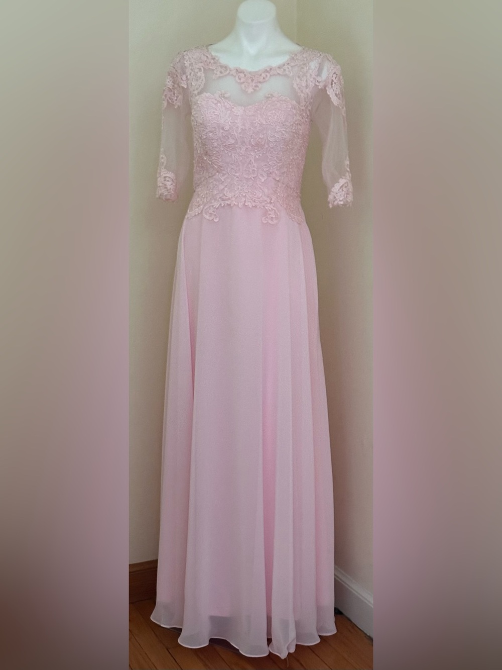 VINTAGE Blushing Pink Lace & Chiffon Evening Gown, Prom Dress Sz 4